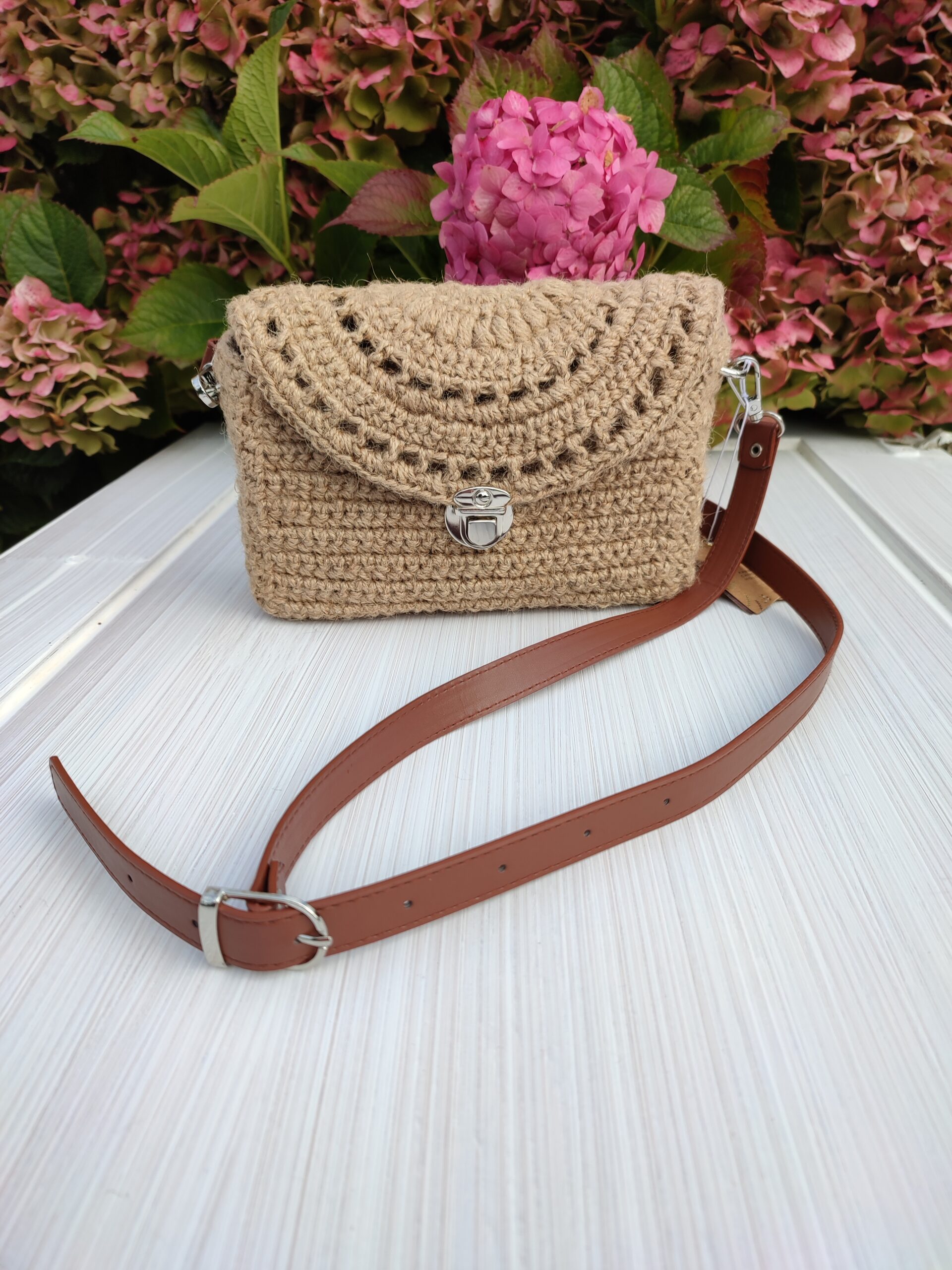 Jute Crossbody bag Boho style bag - Image 6