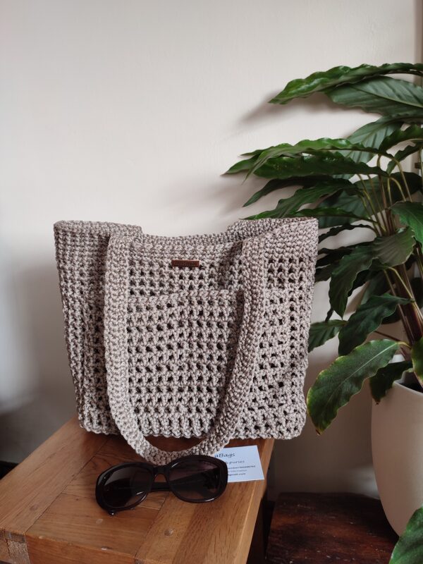 Beach Crochet Bag Beige Handbag - Image 2
