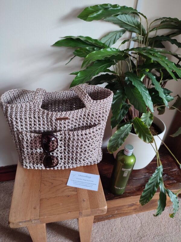 Beach Crochet Bag Beige Handbag - Image 9